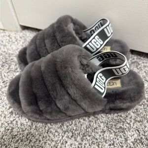 UGG Charcoal Fluffy Slippers